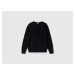 Benetton, Black V-neck Sweater In Pure Merino Wool