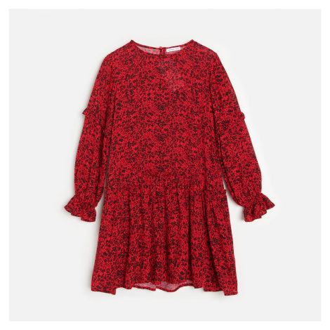 Reserved - Viskózové šaty s květinovým potiskem - Červená