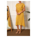 armonika Women's Mustard Pompoms Elastic Tie Waist Dress