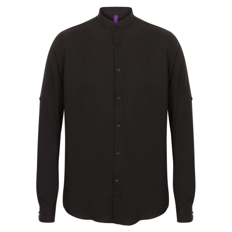 Henbury Pánská mandarínská košile s rolovatelným rukávem H592 Black