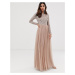 Maya Bridesmaid long sleeve maxi tulle dress with tonal delicate sequins in taupe blush-Pink