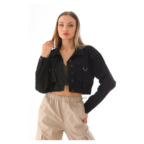 BİKELİFE Women's Pocket Detailed Oversized Crop Denim Jacket