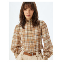 Koton Mandarin Collar Shirt Ruffle Detail Long Sleeve Cotton