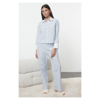 Trendyol Blue Cotton Striped Woven Pajama Set