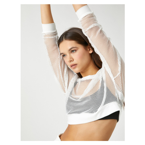 Koton Fishnet Crop Sports T-Shirt with Long Sleeves Crew Neck.