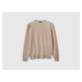 Benetton, Beige Crew Neck Sweater In Pure Merino Wool