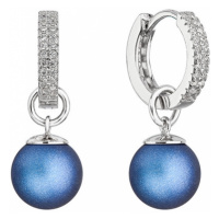 Stříbrné visací náušnice kroužky s tmavě modrou perlou 31298.3