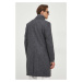 Kabát s příměsí vlny Sisley šedá barva, přechodný, dvouřadový
