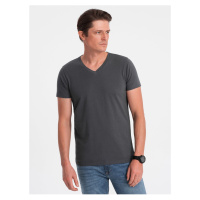 Tmavě šedé pánské basic tričko s véčkovým výstřihem Ombre Clothing