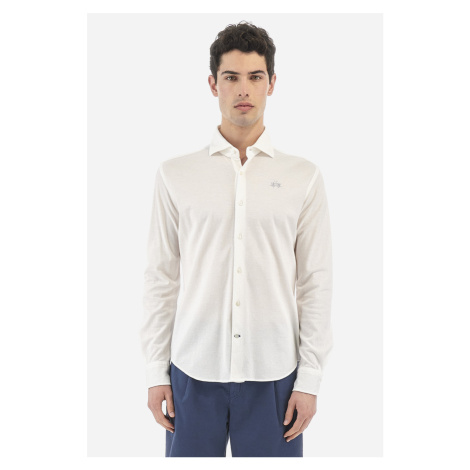 Košile la martina man l/s shirt cotton silk piqu bílá