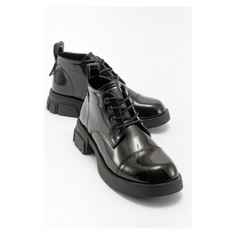 LuviShoes LAGOM Black Patent Leather Women's Boots