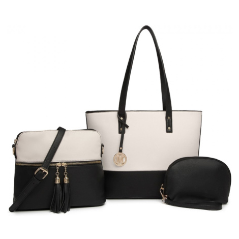 3-dílná sada tašek - shopperka, crossbody kabelka a kosmetička Miss Lulu Valeria - černá / bílá