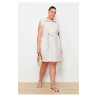 Trendyol Curve Beige Front Buttoned Midi Woven Linen Look Dress