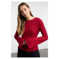 Trendyol Claret Red Ribbed Detailed Fitted/Fits the Body Spanish Sleeve Knitted Blouse