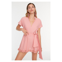 Trendyol sušené růžové krajkové detailní plážové šaty