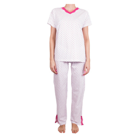 Dámské pyžamo Molvy bílé s růžovými puntíky