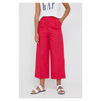 Bavlněné kalhoty Sisley dámské, růžová barva, široké, high waist