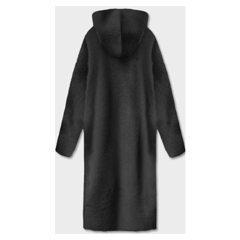 Dlouhý černý vlněný přehoz přes oblečení typu alpaka s kapucí (M105-1) Made in Italy