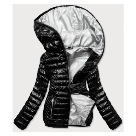 Černá dámská prošívaná bunda s kapucí (B9752) S'WEST