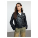 Trendyol Black Regular Faux Leather Biker Jacket Coat