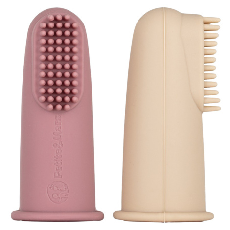 Petite&Mars Sada silikonových zubních kartáčků na prst Rose&Sand 0m+ 2 ks