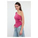 Trendyol Fuchsia Cut-Out/Window Detailed Asymmetrical Collar Knitted Blouse