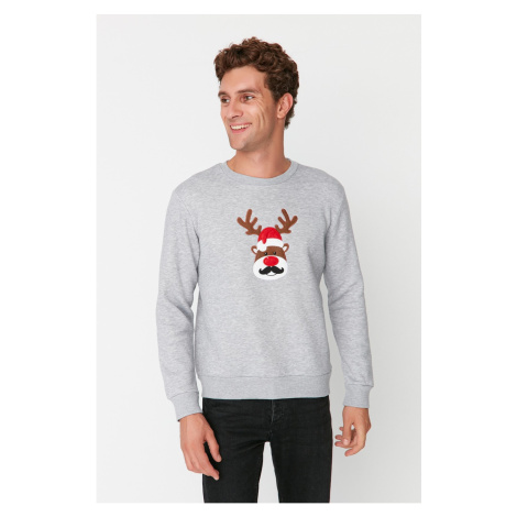 Trendyol Gray Men Regular Fit Crew Neck Christmas Theme Embroidered Sweatshirt