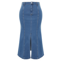 Trendyol Curve Blue Front Slit Detailed Midi Denim Skirt