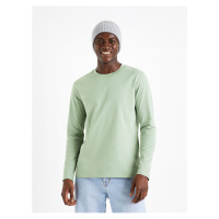 Světle zelené pánské tričko s dlouhým rukávem Celio Cesolaceml