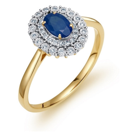 Zlatý prsten se safírem a diamanty L'amour Diamonds RR537SAPY16 + dárek zdarma L´amour
