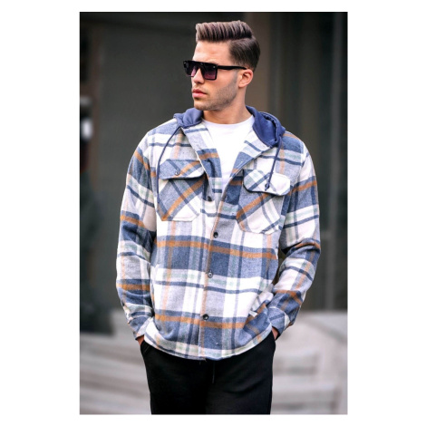 Madmext Indigo Plaid Hooded Lumberjack Shirt 5577