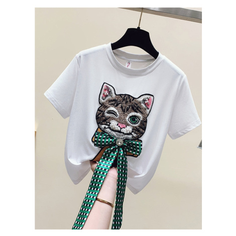 Vyšívané tričko kočko s kravatou LINDA DGiia