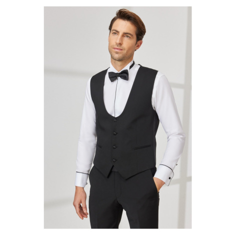 ALTINYILDIZ CLASSICS Men's Black Slim Fit Slim Fit U-neck Patterned Classic Vest AC&Co / Altınyıldız Classics