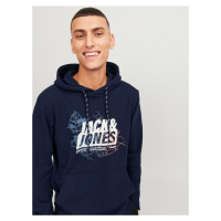 Tmavě modrá pánská mikina s kapucí Jack & Jones Map - Pánské