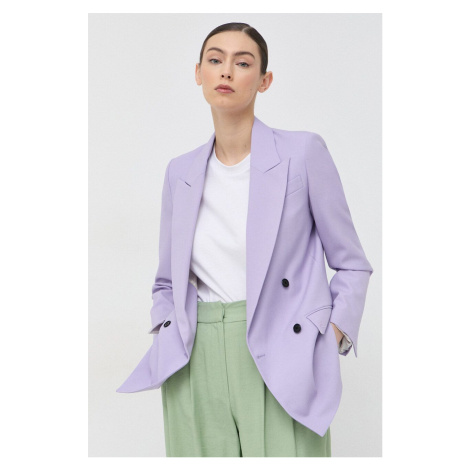 Blazer s příměsí vlny Karl Lagerfeld fialová barva, dvouřadový