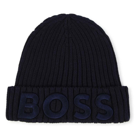 Dětská bavlněná čepice BOSS tmavomodrá barva Hugo Boss