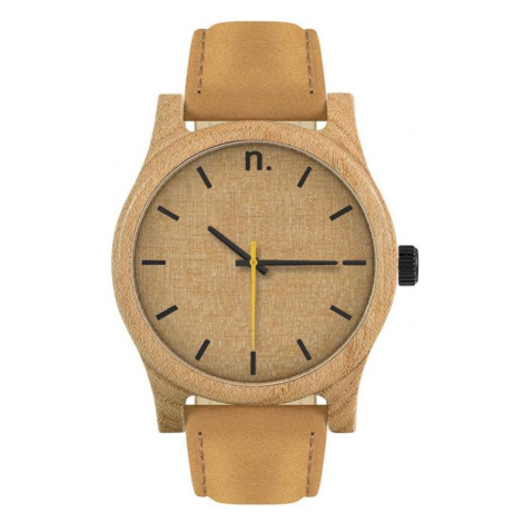 Pánské dřevěné hodinky s koženým páskem v hnědé barvě