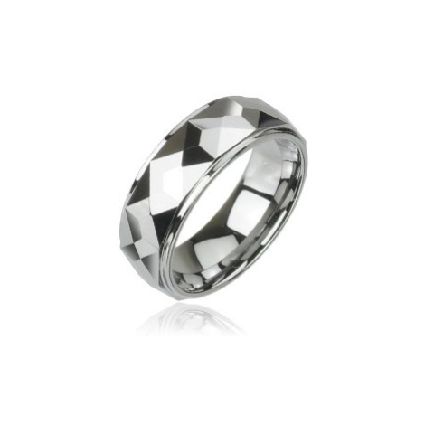 Wolframový prsten s vybroušenými hranatými plochami, vysoký lesk, 8 mm Šperky eshop