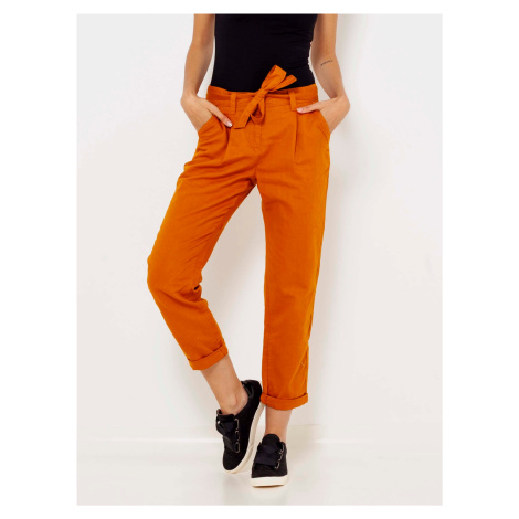 Oranžové lněné zkrácené kalhoty CAMAIEU Camaïeu