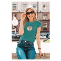 MMO Dámské tričko Káva se srdíčkem Barva: Smaragdově zelená