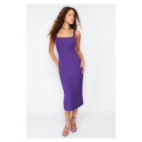 Trendyol Purple Strappy Square Neck Fitted Fitted Flexible Midi Knitted Pencil Dress