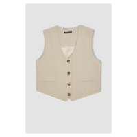 DEFACTO V-Neck Linen Blend Blazer Vest