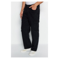 Trendyol Black Wide Fit Cargo Pocket Jeans Loose Denim Trousers