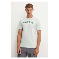 Bavlněné tričko adidas Essentials zelená barva, s potiskem, IZ4767