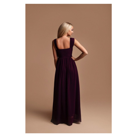 Tmavě fialové dlouhé šaty s nařasením Karen 4 Paris Style