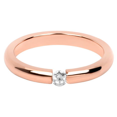 Troli Něžný růžově pozlacený ocelový prsten s krystalem 62 mm