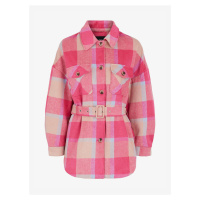 Růžová kostkovaná lehká košilová bunda Pieces Selma