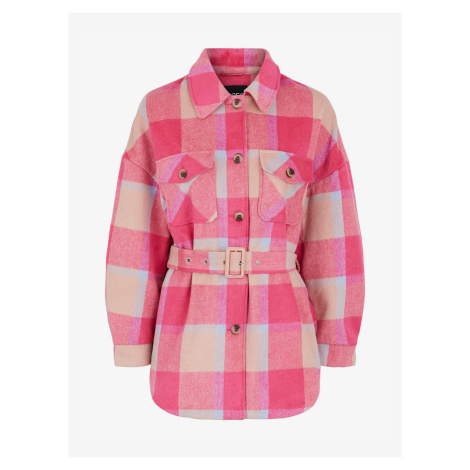 Růžová kostkovaná lehká košilová bunda Pieces Selma