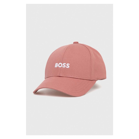 Bavlněná baseballová čepice BOSS růžová barva, s aplikací Hugo Boss