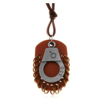 Nastavitelný kožený náhrdelník - pouta s číslem, hnědá známka s kruhy